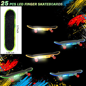 Beselley Mini Finger Skateboards For Kids Set Of 25, Light Up Mini Finger Toys Led Fingerboard Hand Skateboard For Creative Fing