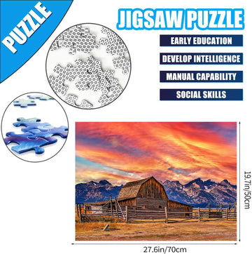 Rechiato Jigsaw Puzzles For Adults, 2 Pack 1000 Pieces, Nature Landscape Mountain Scene National Park Challenging Puzzle Perfect For Family Activity Game Nights Gifts(Barn In Wyoming & Colorful Rock)