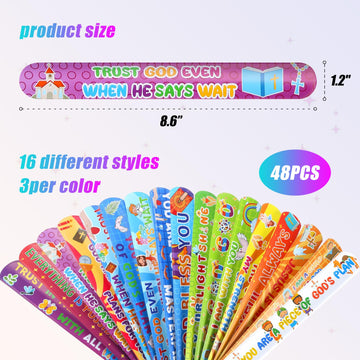 LovesTown 48PCS Christian Snap Bracelets, Bible Verses Religious Slap Wristbands Slap Bracelets for Kids Sunday School Gifts Cla