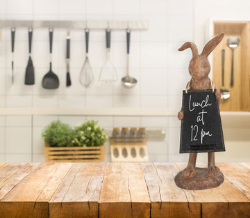 Creative Co-Op Rabbit Figurine Holding Working Chalkboard