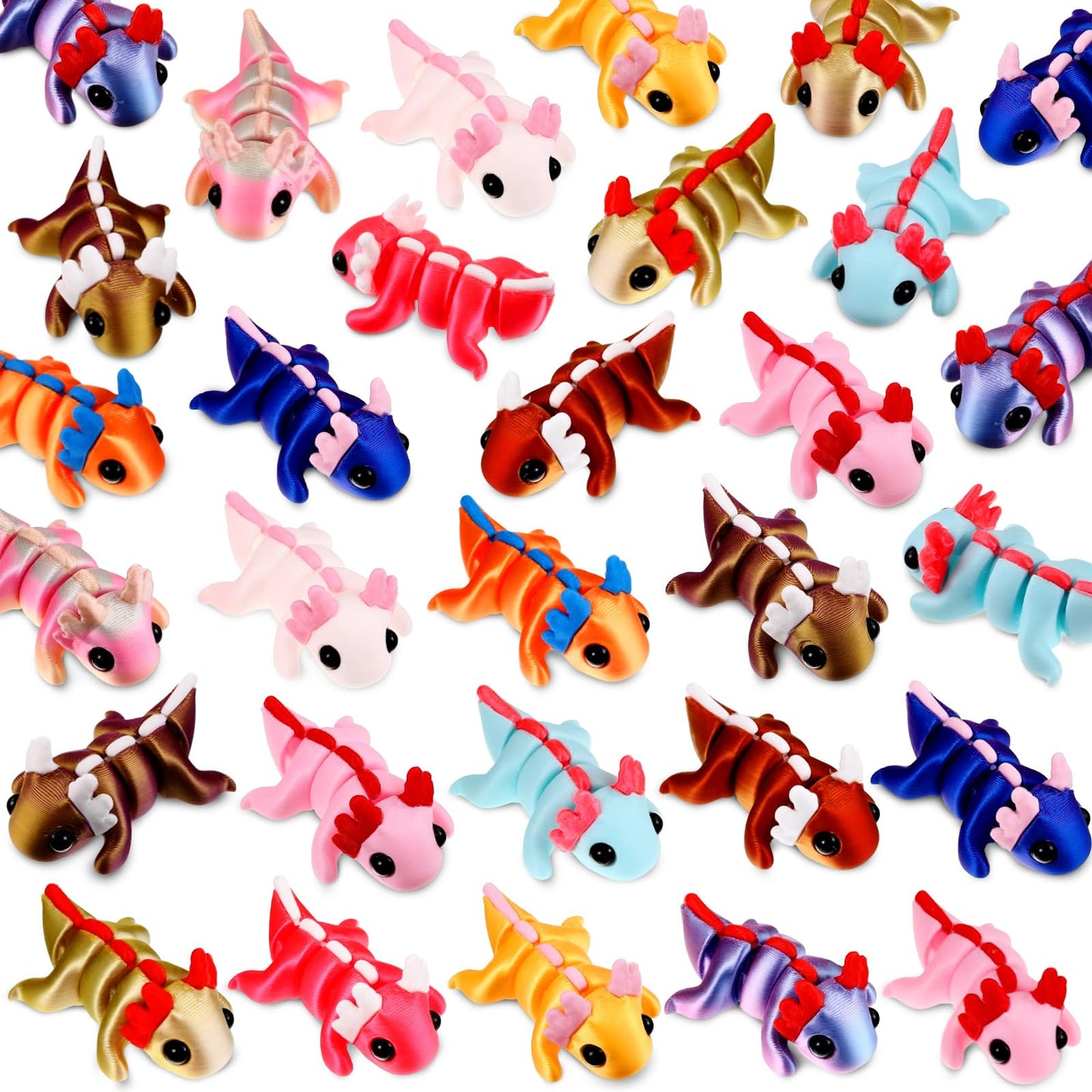 Honoson 24 Pcs 3D Printed Baby Axolotl Fidget Toy 3D Printed Small Animal Toy Flexible Cute Articulating Pet Stress Relief Fidge