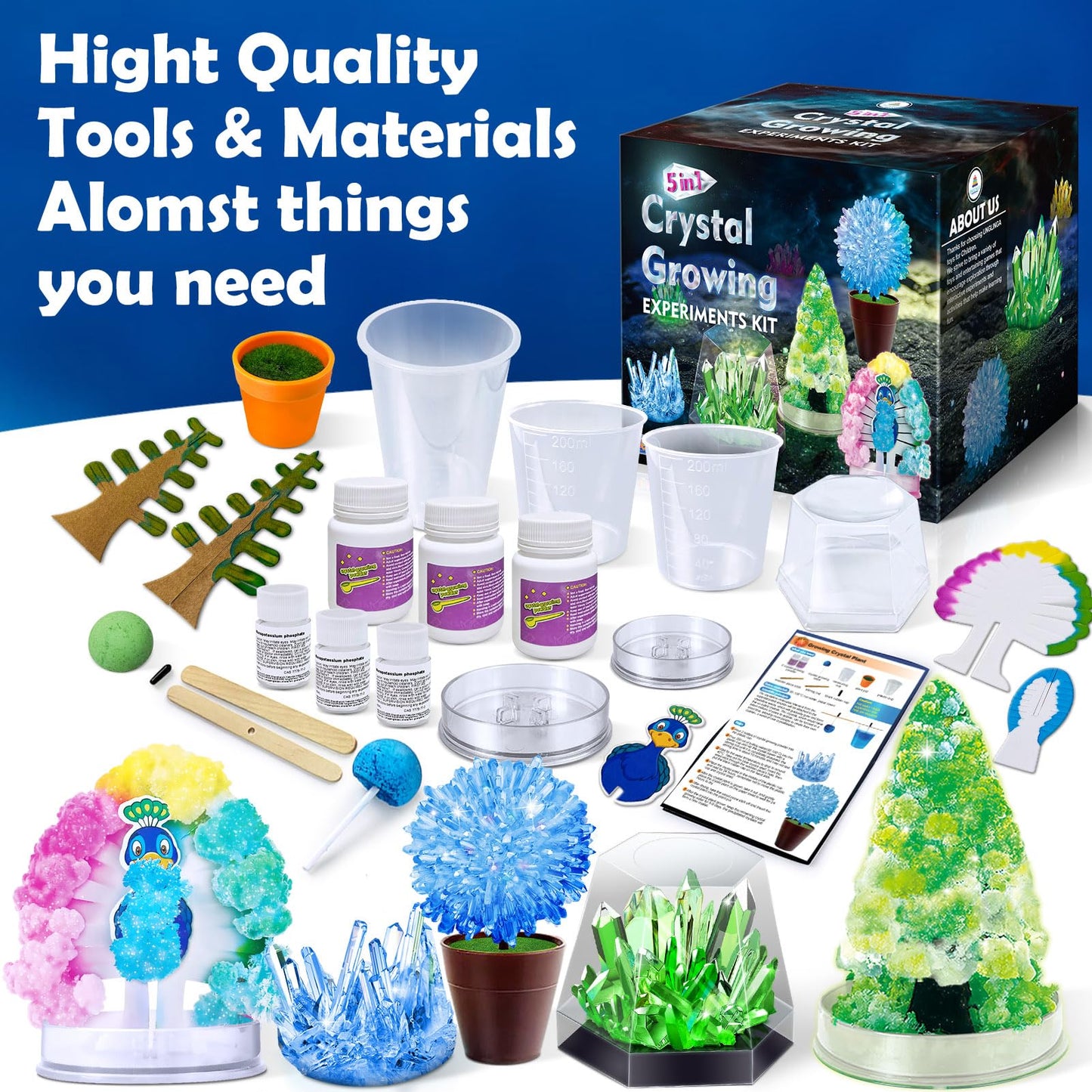 Unglinga Crystal Growing Experiment Science Kits For Kids, S.T.E.M Projects Learning Educational Toys Gifts Idea For Boys Girls, Grow 5 Vibrant Crystals Making Kit