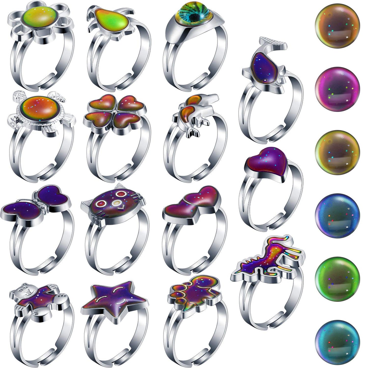 Hicarer 15 Pieces Mood Rings for Kids Adjustable Mixed Color Changing Mood Rings Gifts for Girls Boys Costume Props Birthday Val