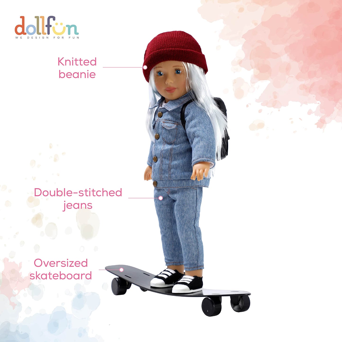 Dollfun World Girls 18 Inch Fashion Doll Set Katie(Australia) Fashion Dress Up Doll With Hair For Styling, Clothes, Shoes And Accessories. Silver Blonde Hair And Blue Eyes, Caucasian