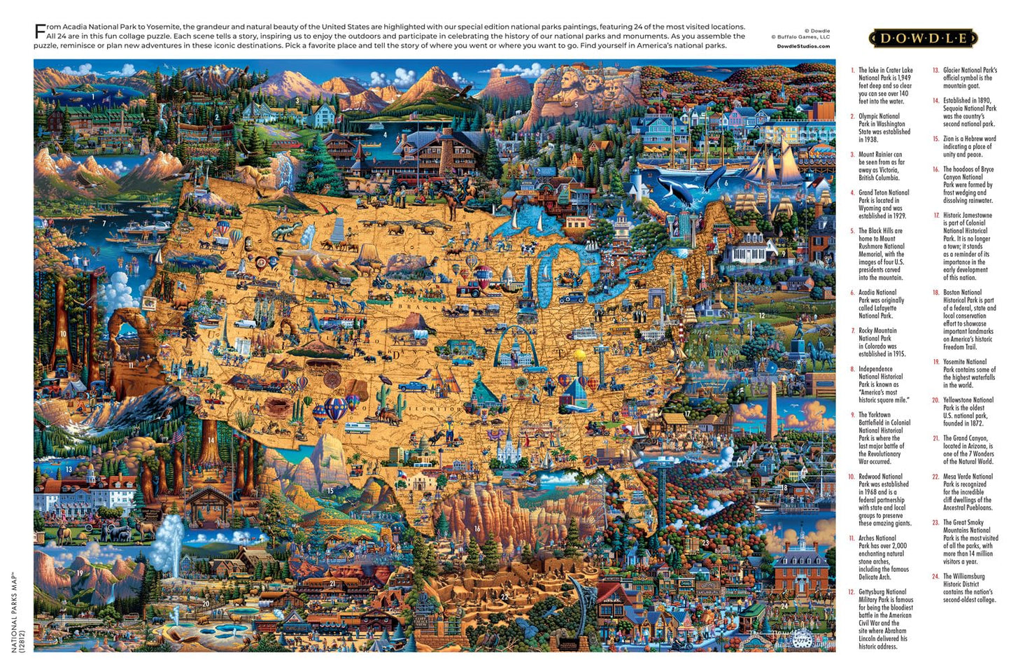 Buffalo Games - Dowdle - National Parks Map - 1000 Piece Jigsaw Puzzle For Adults -Challenging Puzzle Perfect For Game Nights - Finished Size Is 26.75 X 19.75