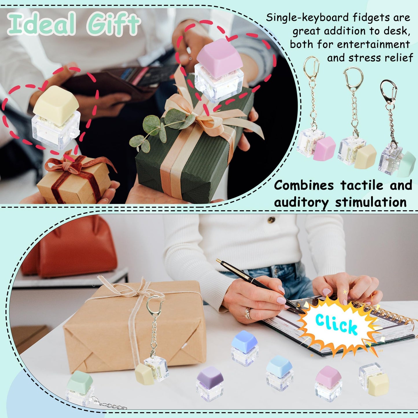 6 Pack Keyboard Fidget Toy Keyboard Fidget Keychain Keyboard Decompression Button Finger Clicker Toys Button Stress Relief Fidget Gifts for mature-themed to Relief Stress (Mix Macaron)