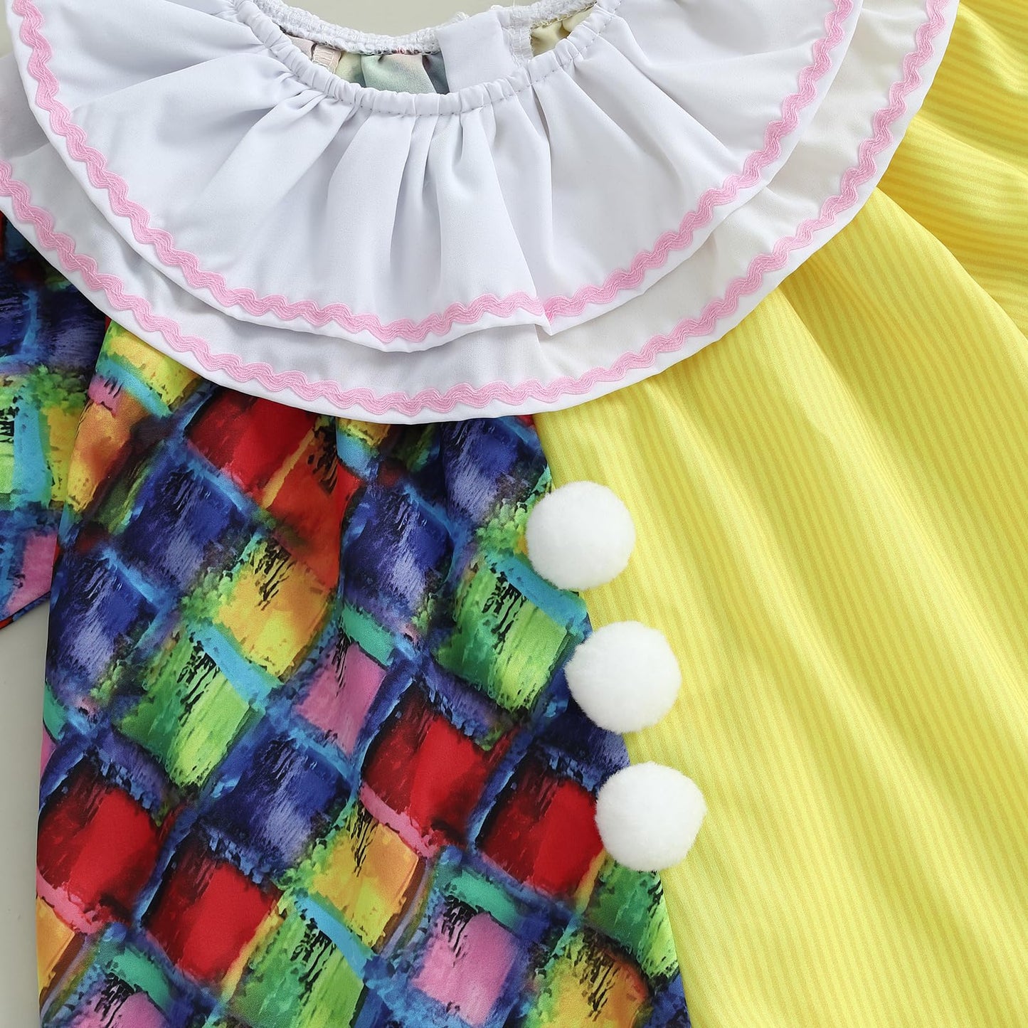 Aiwpstoin Toddler Baby Clown Costume Boy Girl Funny Halloween Outfit Contrast Color Long Sleeve Jumpsuit with Hat (Yellow, 3-4T)