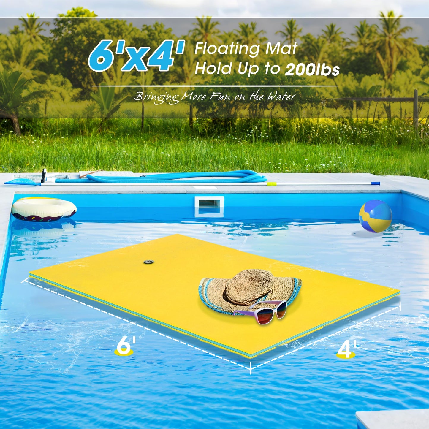 Outroad Floating Water Pad Mat, 3 Layers XPE Foam 6 Ft Lily Pad for Beach, Ocean, Lake, Roll-Up Floating Island for Water Recrea