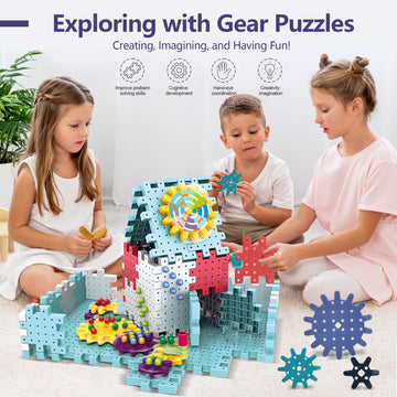 ROHSCE Gear Toys Interlocking Building Blocks 150 Piece Educational Engineering Building Toys Set Creative Construction STEM Kits for Boys Girls Waffle Blocks for Kids Ages 3+