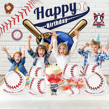 Bqk 96 Pcs Baseball Birthday Party Supplies Including Baseball Plates And Napkins Forks, Baseball Party Favors Baseball Party De