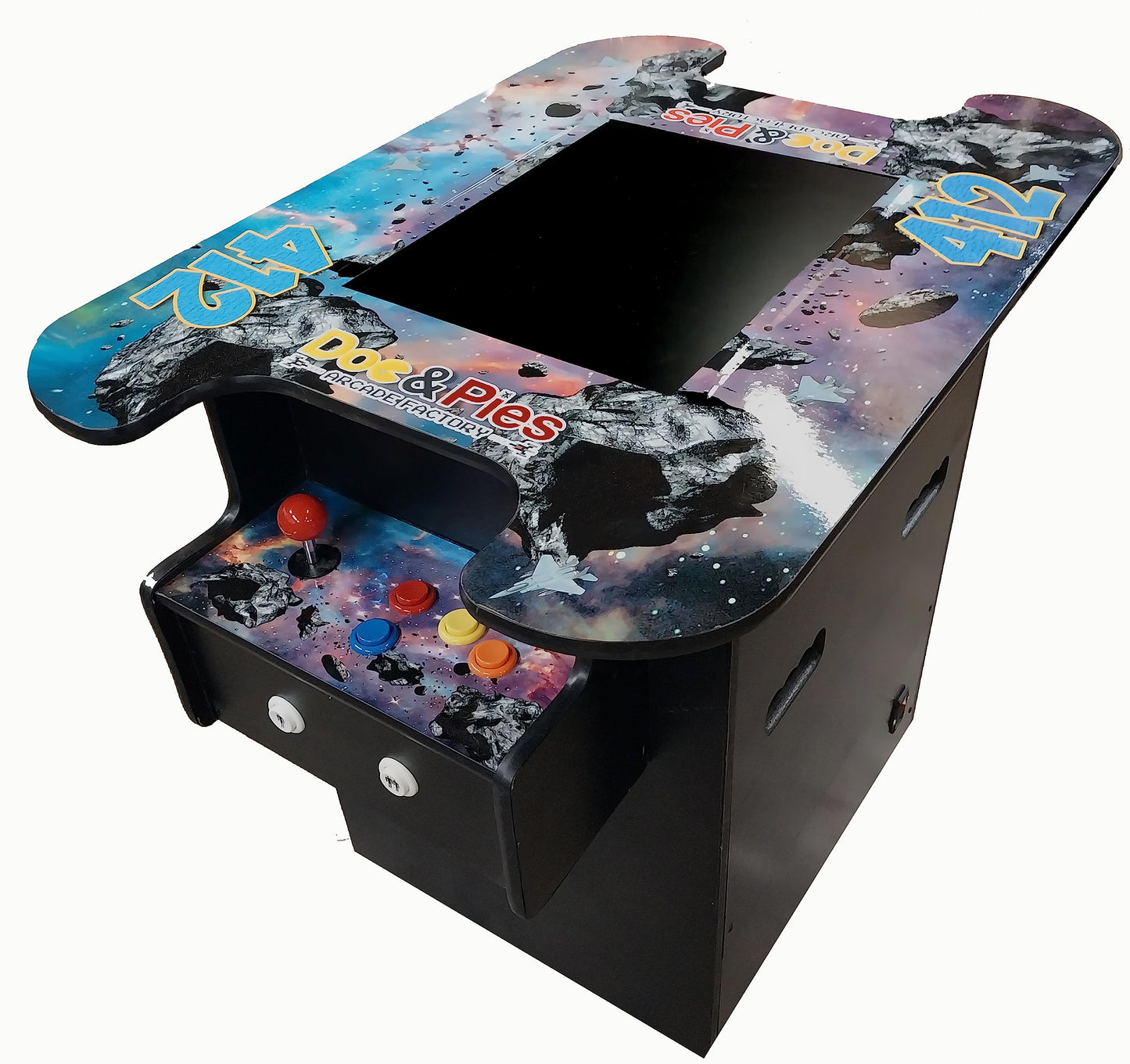 Doc And Pies Arcade Factory Full Size Professional Cocktail Arcade Machine | 412 Classic Games | 2-Player | Full Size Lcd Screen