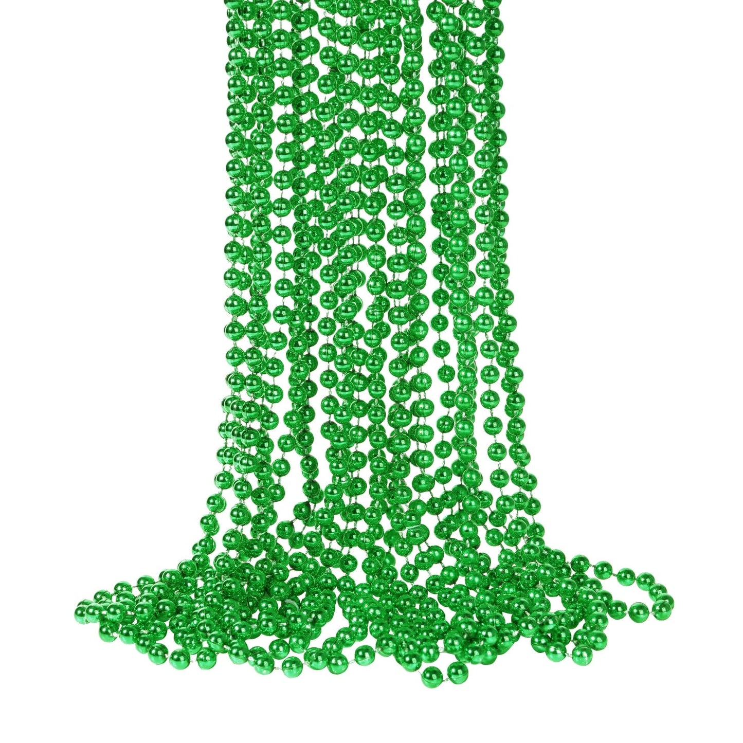 YAXINRUI 33 Inch 7 mm Metallic Bead Necklaces, 15pcs Mardi Gras Beads Bulk Beaded Necklaces Green Bead Necklace for Mardi Gras P