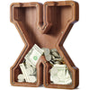 Customized Name Large Wooden Piggy Bank For Kids Boys Girls Alphabets Letter A-Z Coins Bills Money Change Bank Box Initial On Clear Cover (Laser Engraved) (Alphabet-X, Initial-12)