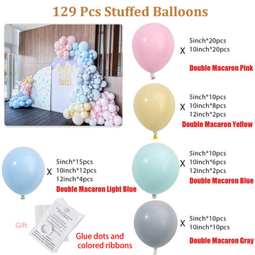 129Pcs Pink Rainbow Balloons Garland Arch Kit Double Stuffed Macaron Pastel Blue Balloons Garland Kit Yellow Balloons For Baby S