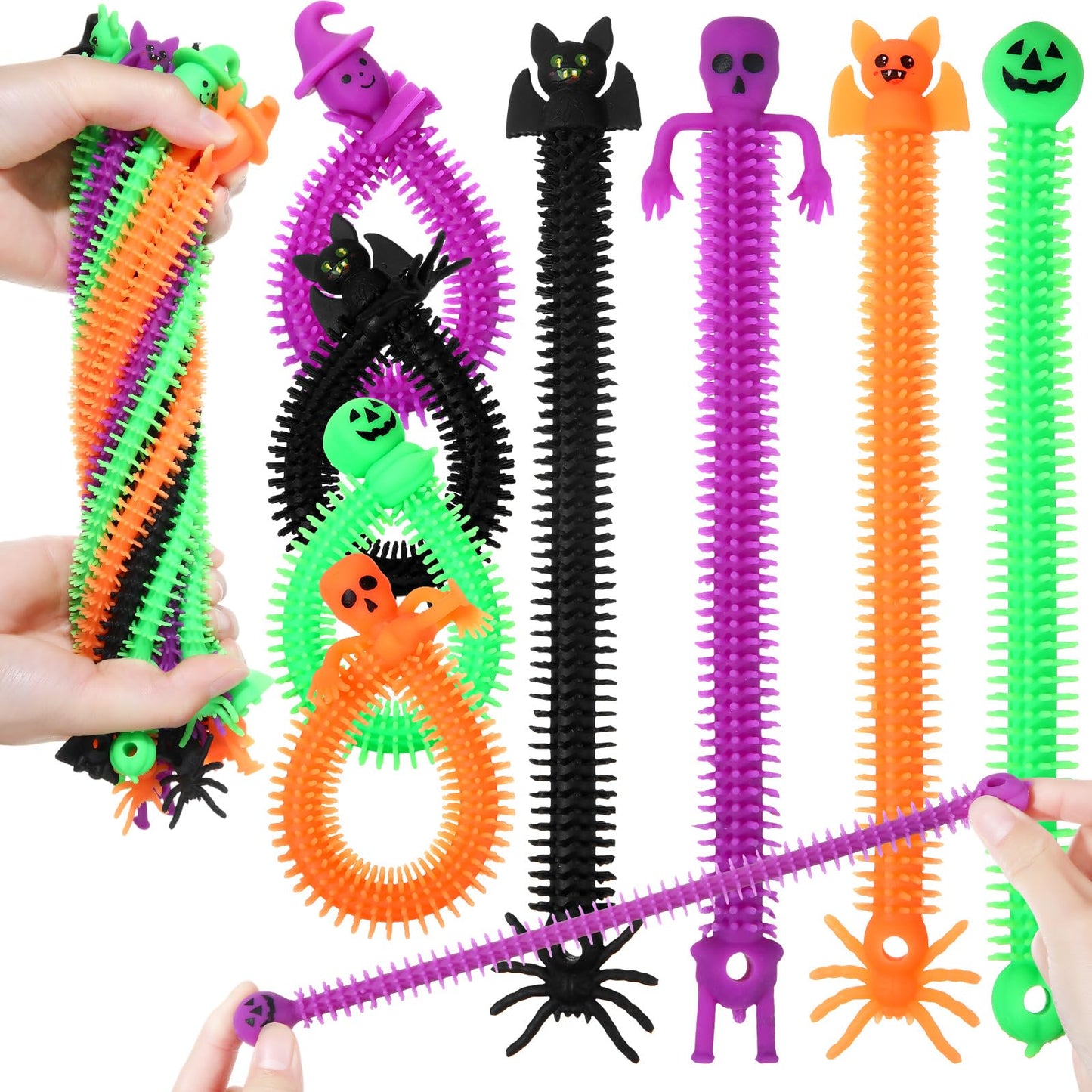 Jenaai 96 Pcs Halloween Stretchy Strings Sensory Fidget Toys Pack Skull Bats Design Autism Toys for Halloween Treat Bags Gifts S