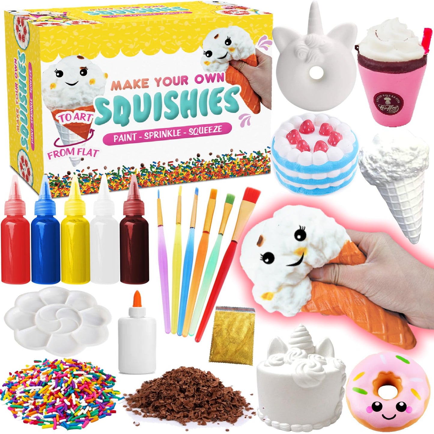 Insnug Paint Your Own Squishies Kit - Sensory Toys Squishy Painting Kit Stress Relief Squishies For Girl Kids Age 4 6 8 10 Slow Rising Squeeze Autism Toys Unicorn Gift Ice Cream Cake Milk Shake Donut