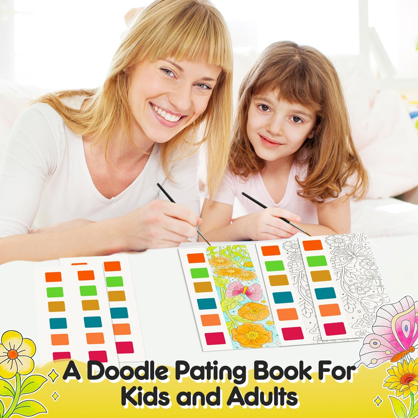 Watercolor Painting Coloring Books Pocket Watercolor Paint Bookmarks, Mess Free Paint with Water Set, Class Travel Activities Ar