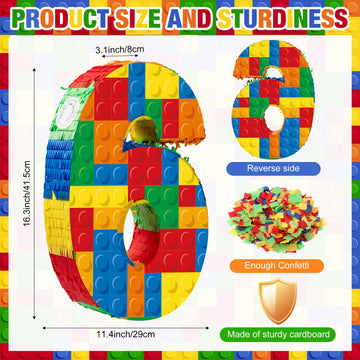 RoundFunny Number 6 Piñata - 16.5 Inch Multicolor Paper Party Decoration for 6th Birthday Fiesta Celebration