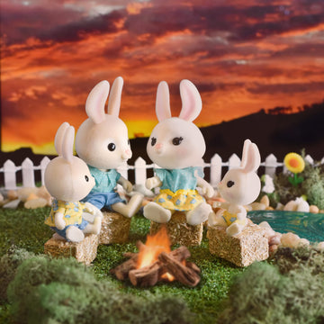 Honey Bee Acres The Mcscampers Rabbit Family, 4 Mini Flocked Doll Play Figures, Bunny Collectibles, Pretend Play Toys For Kids, Valentines, Easter Basket, Birthday Gift For Girls 3+