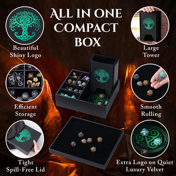Dice Tray and Dice Tower for DND and RPG - All-in-One Game Roamer Tray & Large Tower for Random Rolls - Stores Your Sets, Mini's