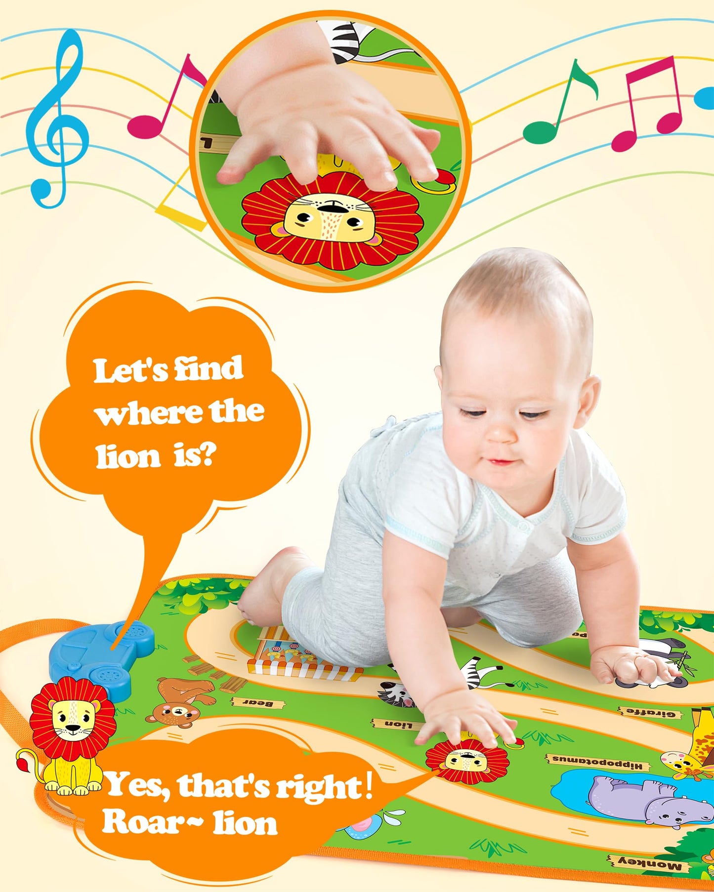 Helsort Baby Car Toys for 1 Year Old Boy with Musical Playmat, Animal Sounds and Pull Back Vehicles for Toddlers 1-3, Soft Baby