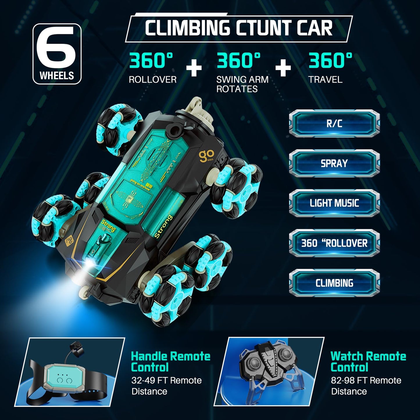 Remote Control Cars for Kids Adults, Gesture Sensing RC Stunt Car with Light Music Spray, RC Robot Toys,Cool Birthday Toy for 6