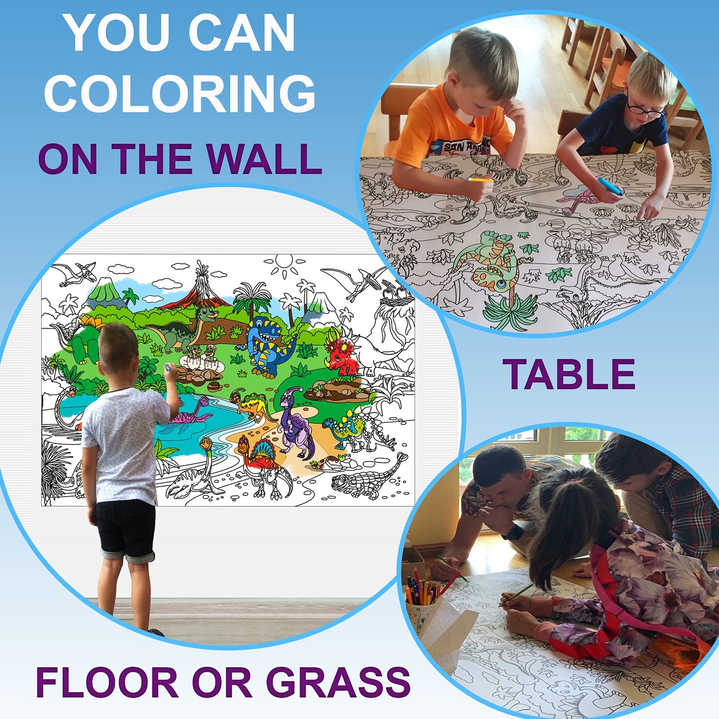 Alex Art, Giant Coloring Poster - Dinosaur Jumbo Coloring Book Sheet For Kids Ages 4-8 - Big Large Coloring Pages Posters To Color - Birthday Party Activity Table - Huge Floor Wall Size 38.5”X26.7”