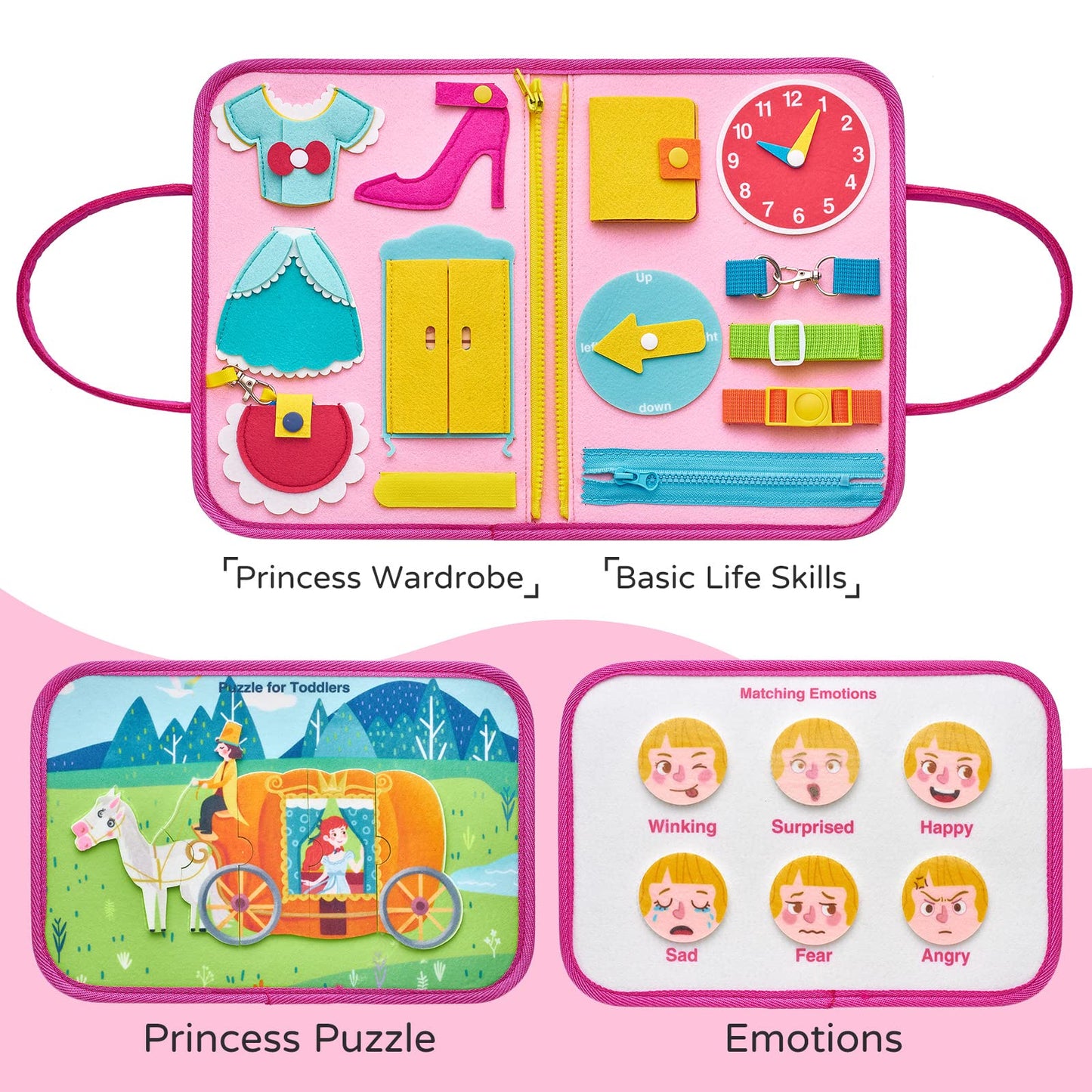 Freebear Busy Board Toddler Travel Toys Quiet Book Sensory Toys For Toddlers 1 2 3 4, Montessori Toys For Toddler Activities Board, Educational Toys For 3 4 Year Old Girls Boys Gift, Princess
