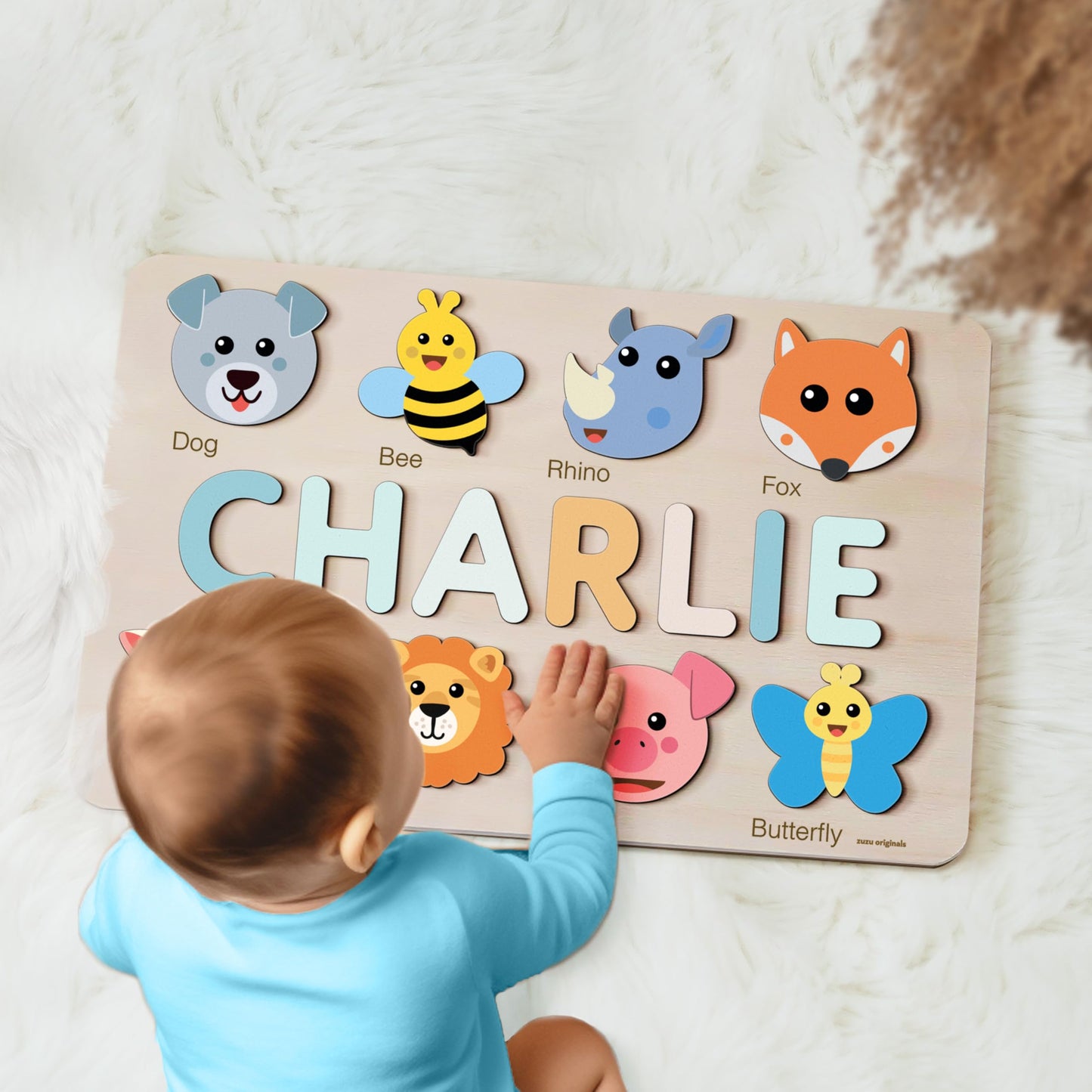 Zuzu Puzzle Custom Name Puzzle for Toddlers 1-3 1 Year Old Girl Gifts 1st Birthday Gifts Boy ABC Wooden Puzzle Animals and Alphabet Learning Puzzles Toys for Babies Preschool Montessori Toys