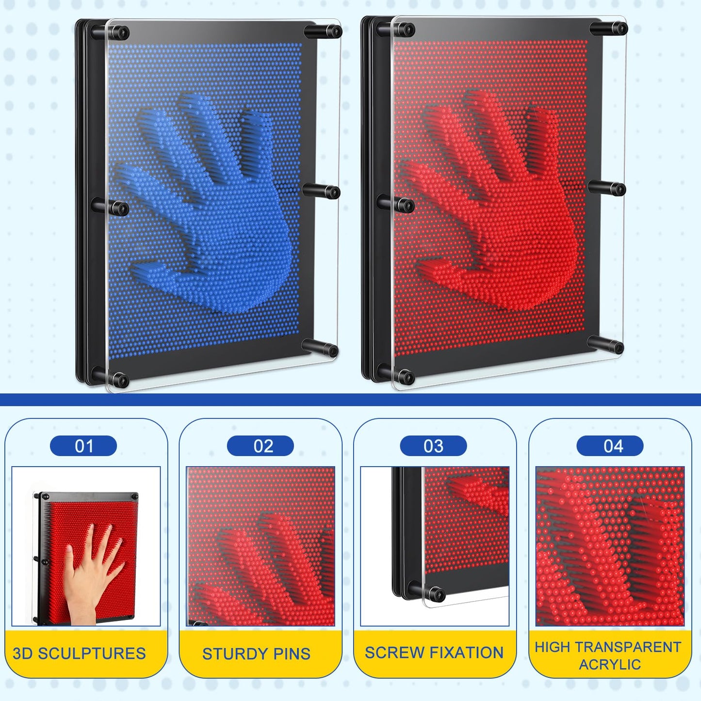 Jenaai 2 Pack Extra Large 3D Pin Art Board Toy 10 x 8 Inch Plastic Pin Art Board Sensory Toy Stress Relief Fidget Toy for Boys Girls mature-themed Creative Fidgets Christmas Birthday Gifts (Red and Blue)