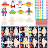 JOTIKO 24 Pack Space Themed Party Favors - Wood Keychain Painting Crafts Kits Art Supplies for Kids, Birthday Goodie Bag Filler