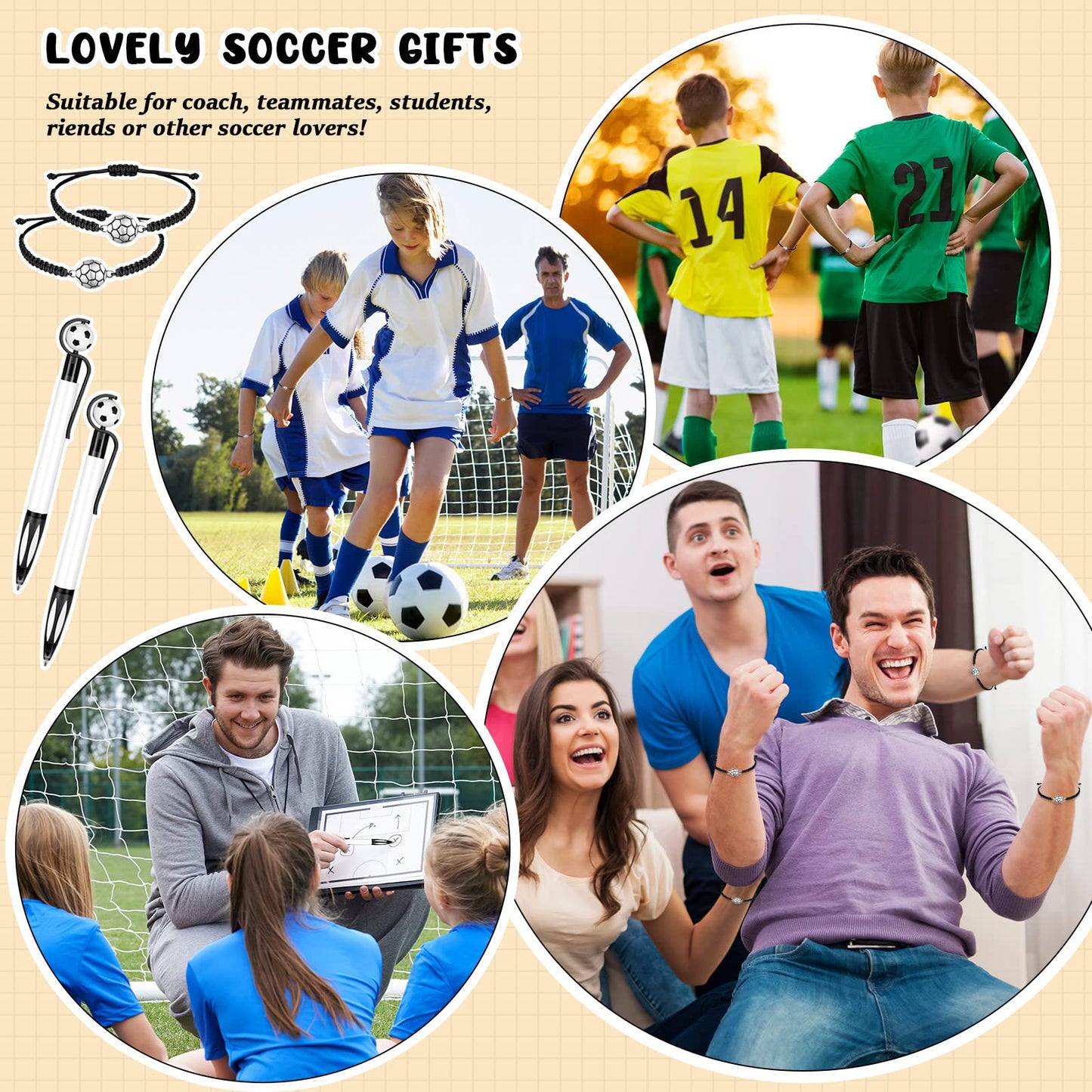 Sabary 30 Pcs Sport Theme Party Favors Set, 15 Pcs Soccer Pens 15 Pcs Soccer Theme Bracelets Ballpoint Pens Adjustable Bracelet