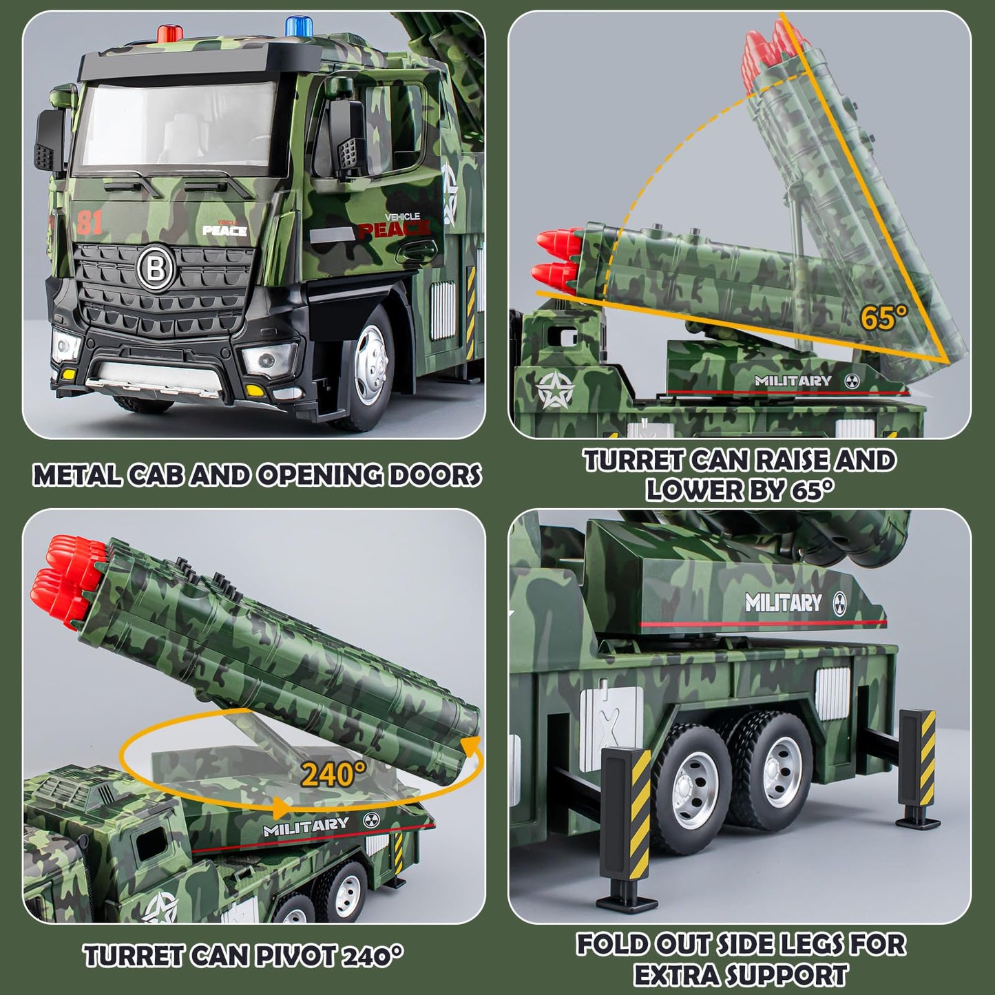 Hapyad Army Toys For Boys Age 4-7, Military Vehicle Toys With Missile Launcher Metal Cab, Friction Powered Army Toys Military Tr