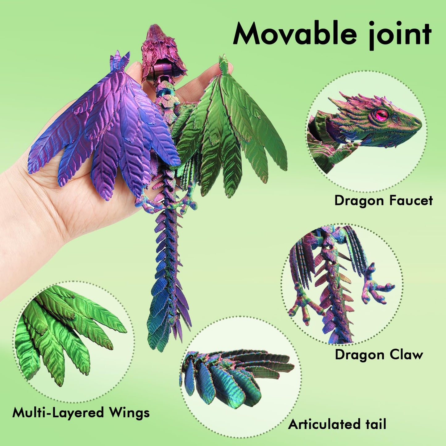 Dynamic 3D Printed Dragon Eggs With Dragon Inside,Wings Movable Feathered Wyvern ,Full Articulated Crystal Flying Fidget Archaeo