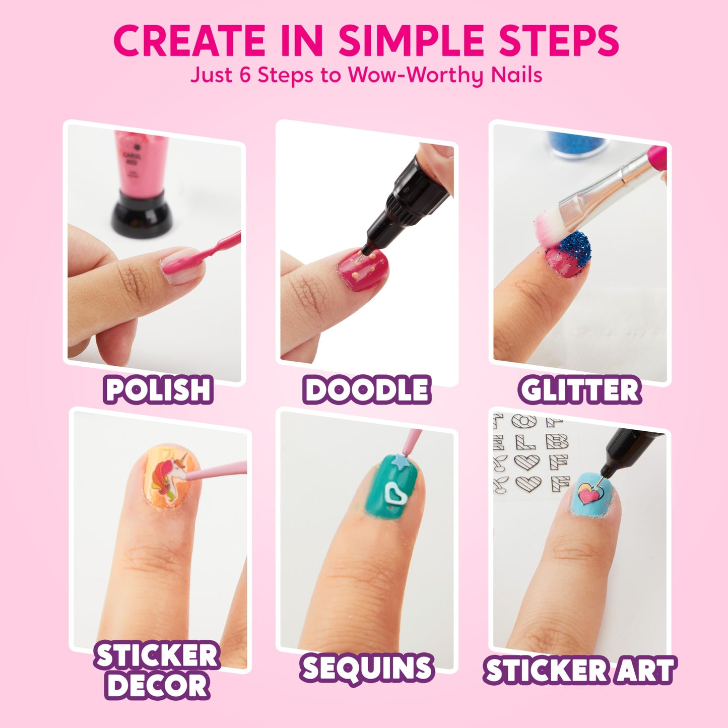 Klever Kits Nail Polish Art Kit for Kids, Kid-safe, Non-toxic Materials-Children Nail Studio With Glitter, Stickers Sequins, Str
