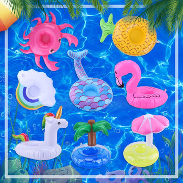Blovec Inflatable Drink Floats - 8 Pack Drink Holders, PVC, 12.6"x6.3", with Air Pump for Summer Pool Parties