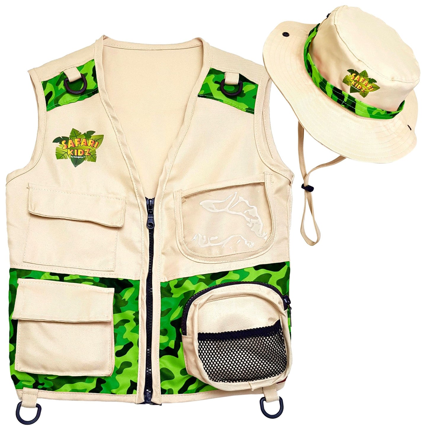 Safari Kidz Outdoor Explorer Kit - Children'S Camouflage Cargo Vest And Hat Set (Green)