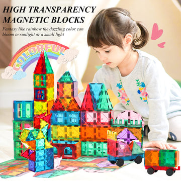 Aquadawn 110 Pieces Magnetic Building Tiles Set With 2 Cars, Magnetic Building Blocks For Toddlers 1-3, Educational Toys Tiles For Kids Ages 4-8, 3D Toys Gifts For Girls Boys
