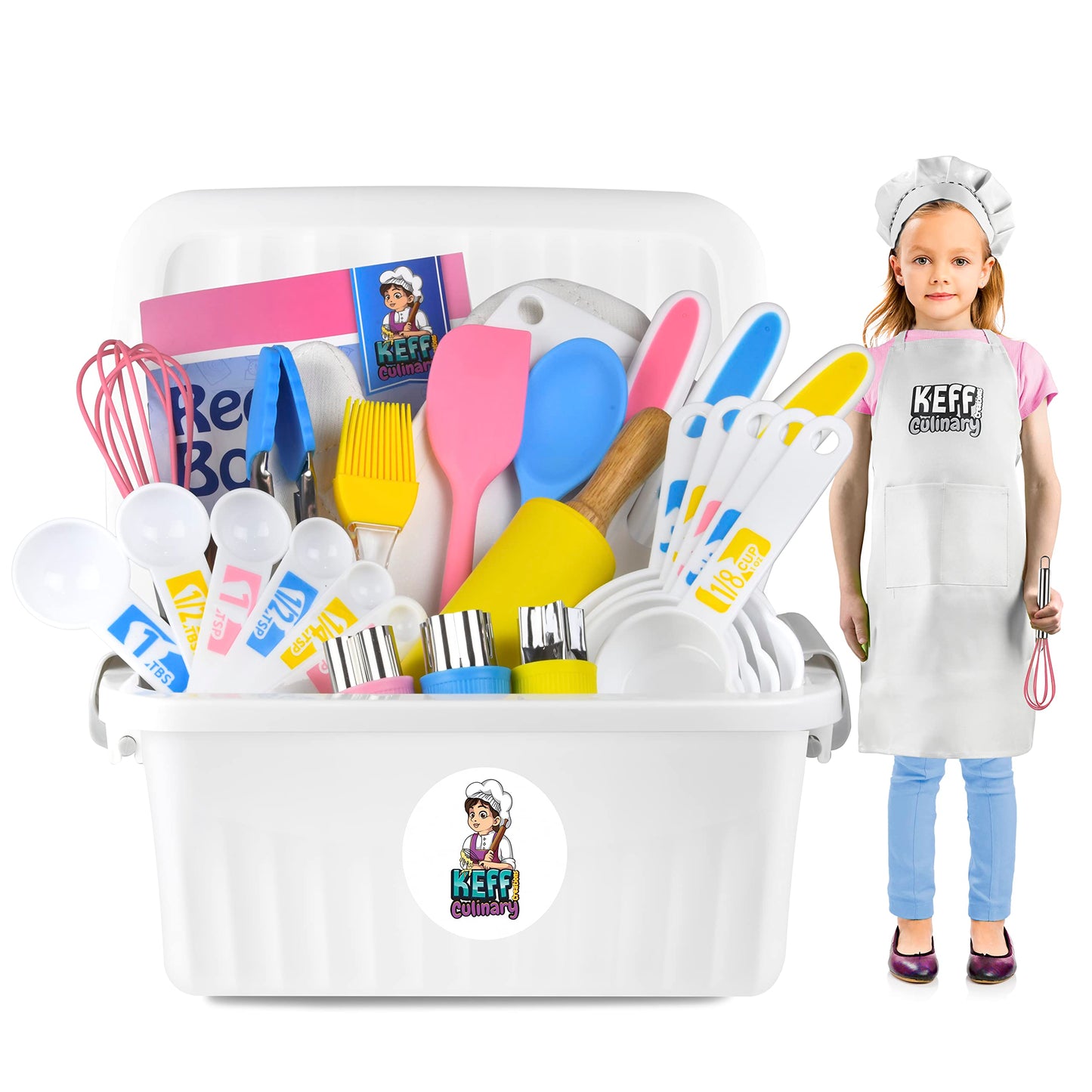 KEFF Kids Cooking and Baking Sets for Girls, Boys, Toddler with Real Kitchen Tools - Master Chef Jr Kit Includes Apron, Chef Hat
