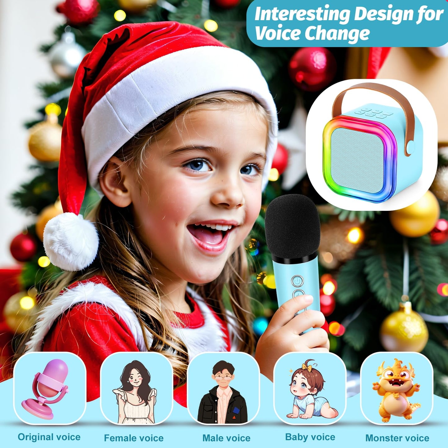 Mini Karaoke Machine For Kids,Girl Toys,Karaoke Microphone Wireless For Kids,Gifts For 4,5,6,7,8,9,10 Year Old Girl Toys (Blue)