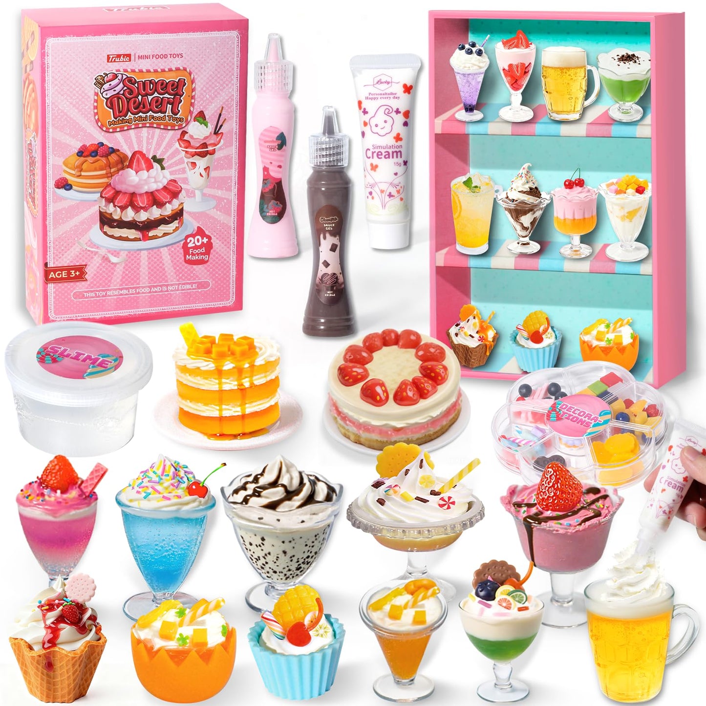 18 Minature Food Slime Kit, Mini Sweet Dessert & Drink, Arts and Crafts Set, DIY Kitchen Pretend Play Toys, Christmas Birthday P