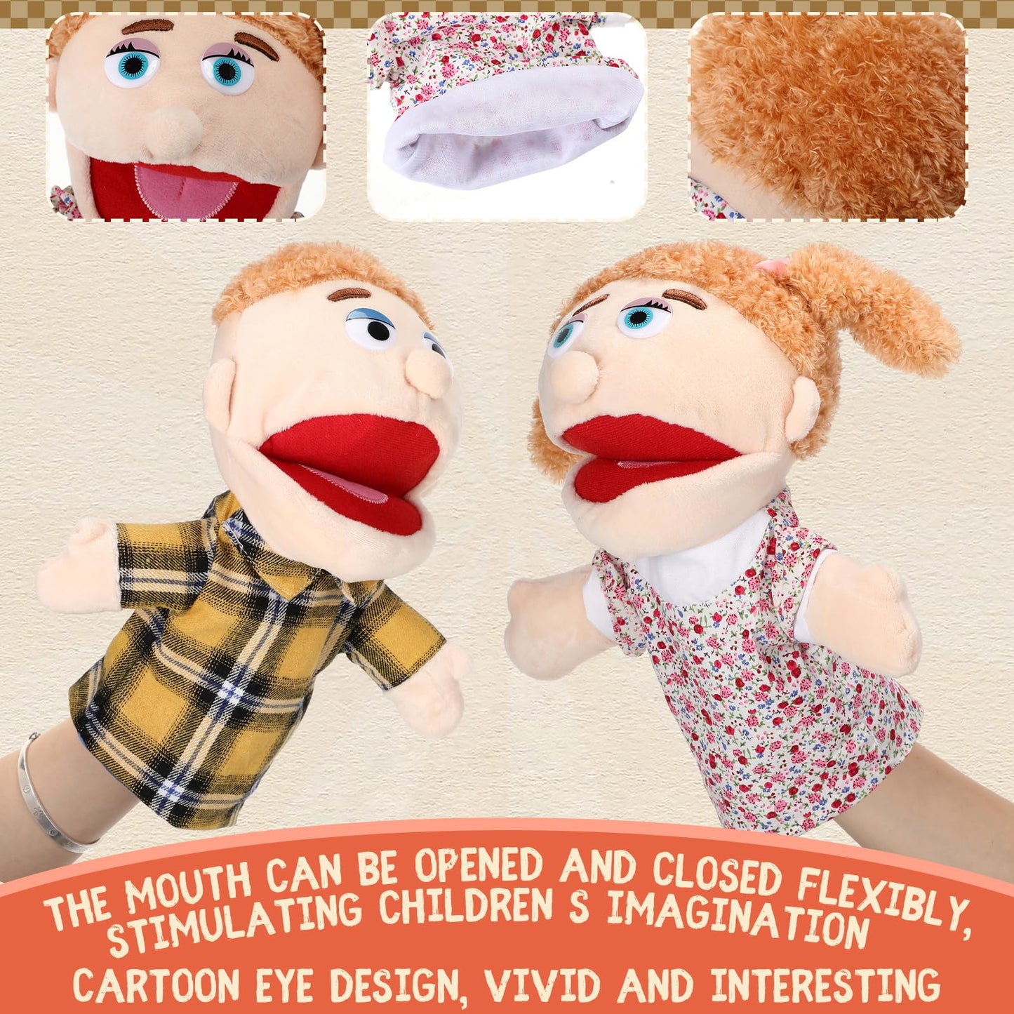 Lenwen 6 Pcs Family Hand Puppet Set 11.8 Inch Family Members Puppets With Movable Mouth Soft Plush Hand Puppet For Boys And Girls Teens Storytelling Play School Teaching Preschool (Light Skinned)