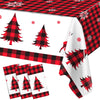3PCS Christmas Tablecloth, Red and Black Buffalo Plaid Rectangular Plastic Christmas Tablecloth, Winter Snowflake and Reindeer D