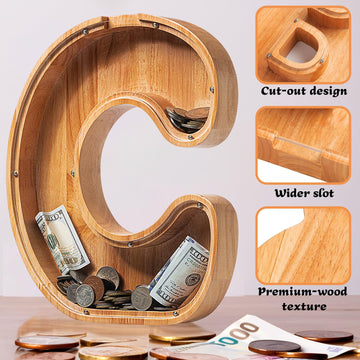 Sulevalt 12' Extra Large Wooden Letter Piggy Banks - Piggy Banks For Boys Girls Kids, Alphabet Money Banks With Initial C - Coin Banknote Bank Birthday/Christmas For Kids