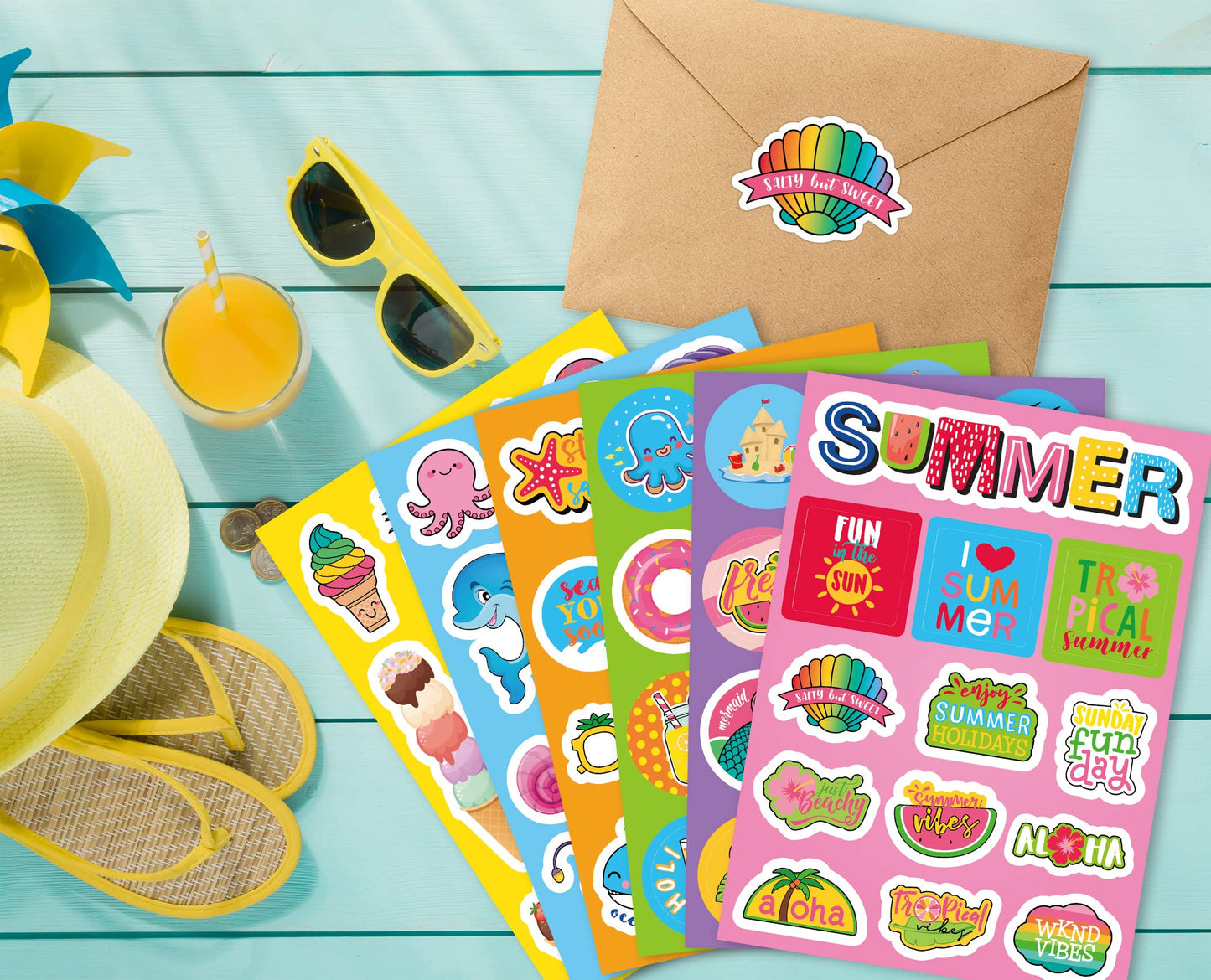 Summer Stickers For Kids Teachers, Ocean Beach Stickers Hawaiian Ice Cream Stickers Bulk For Scrapbooking Water Bottles Summer Luau Hawaii Beach Party Decorations School Classroom Party Supplies