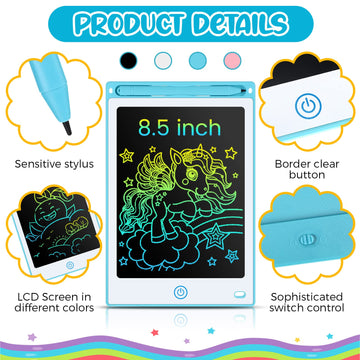 Epakh 16 PCS LCD Writing Tablet for Kids - 8.5 Inch Reusable Writing Board Drawing Doodle Pad Gift for Girl & Boy, Toddlers, Bac