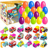 Atiger 18 Pcs Easter Egg Fillers With Toys Inside, Easter Basket Stuffers Filled Pull Back Engineering Vehicles Plastic Eggs Par