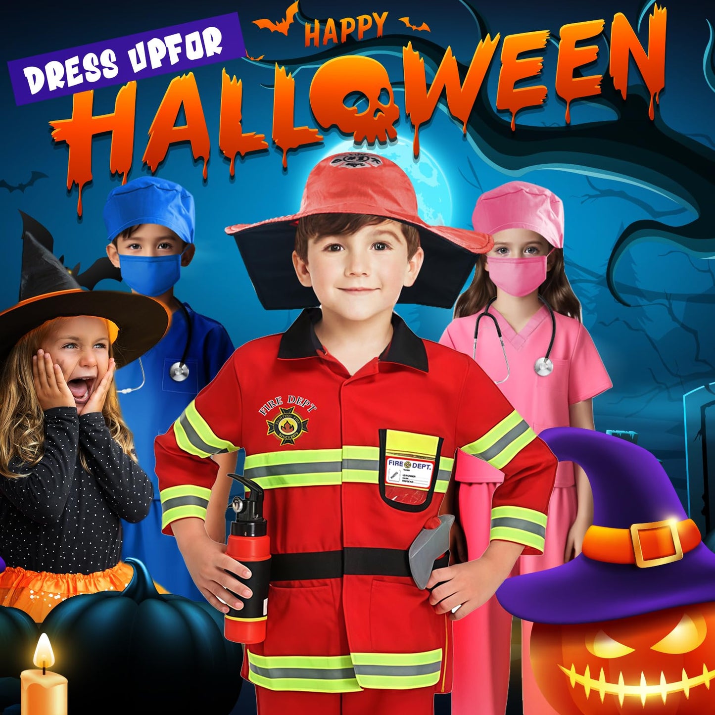 Rizuko Firefighter Costume For Kids With Tool,Fireman Outfit Toys For Boys And Girls Birthday Halloween Party Dress Up 8Pcs (Red