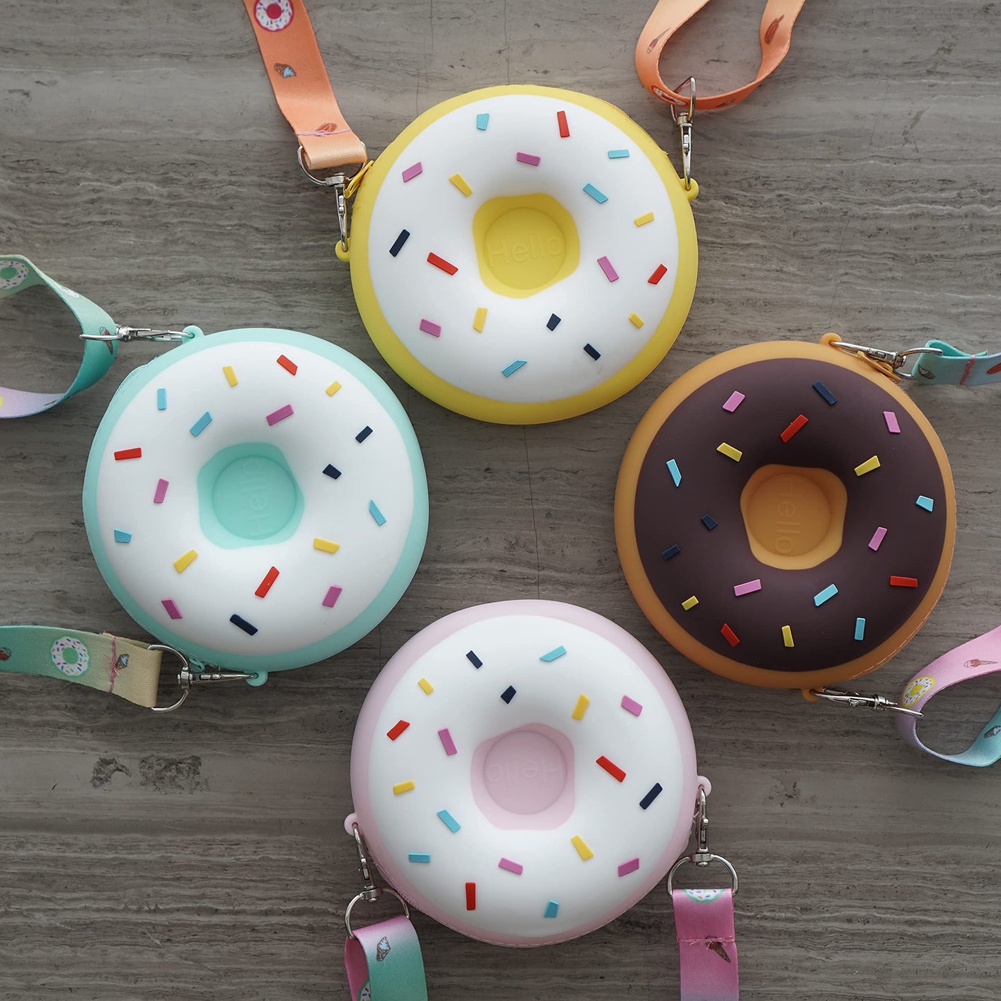CONTRACONTACT Donut Girl Purse Party Set of 4, Kids Toys Crossbody Gift Sets in Four Colors for Girls Age 3+, Doughnut Toy Bags
