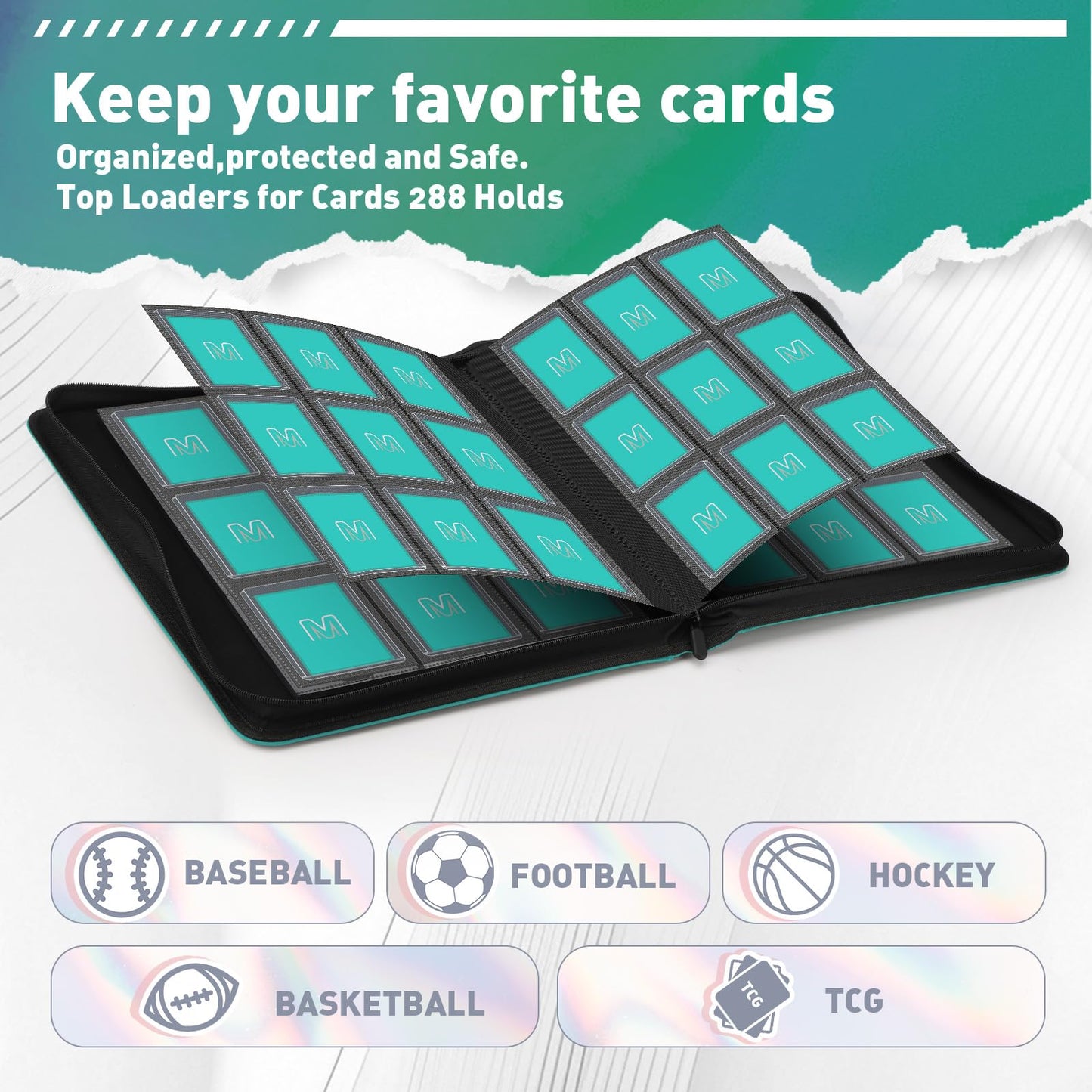 Toploader Binder,Trading Card Binder Storage Hold Up 288 Cards 9-Pocket Top Loader Binder With Sleeves For 3X4 Rigid Toploaders